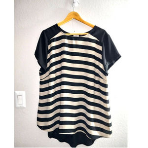 Cato Woman Casual Striped Short Sleeve Black Beige Size L Blouse